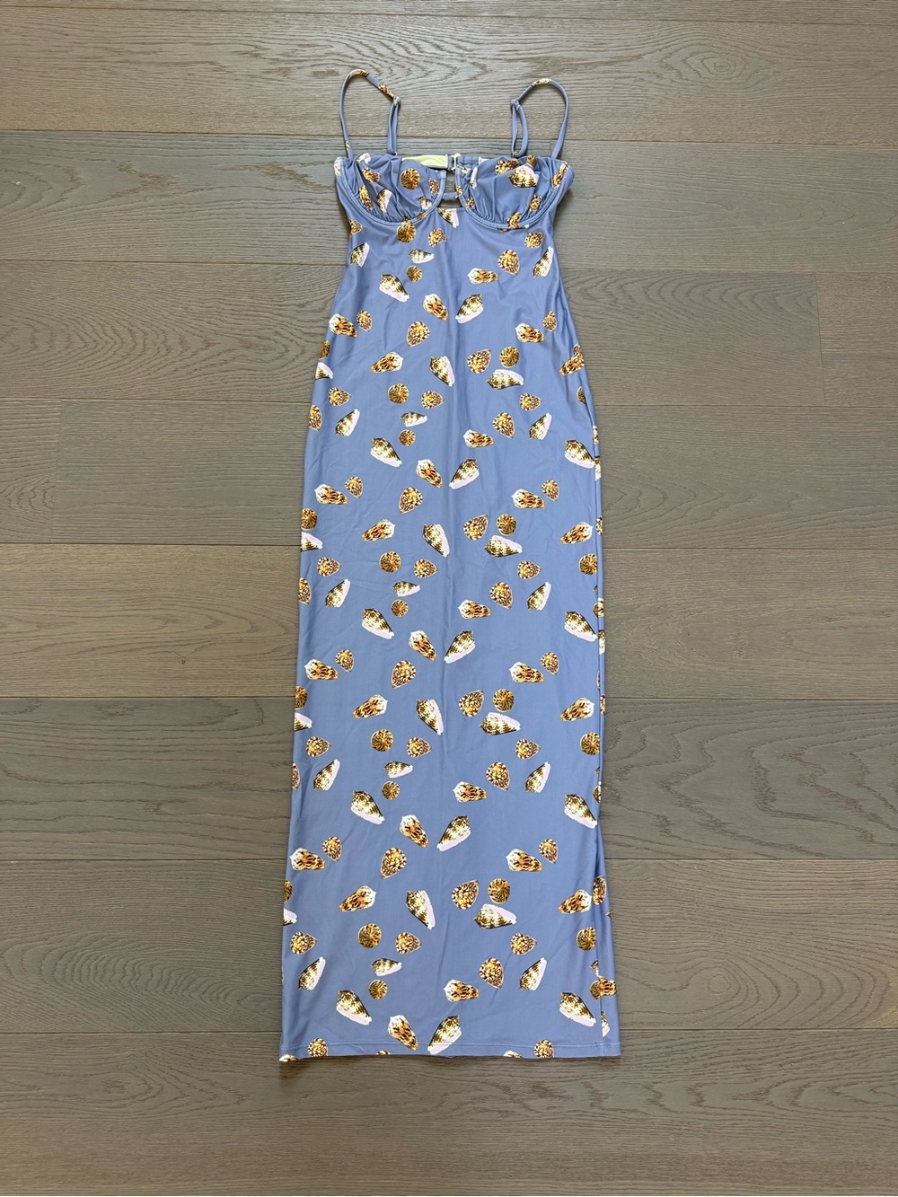Montce Lavender Blue Shell-Print Slip Maxi Dress